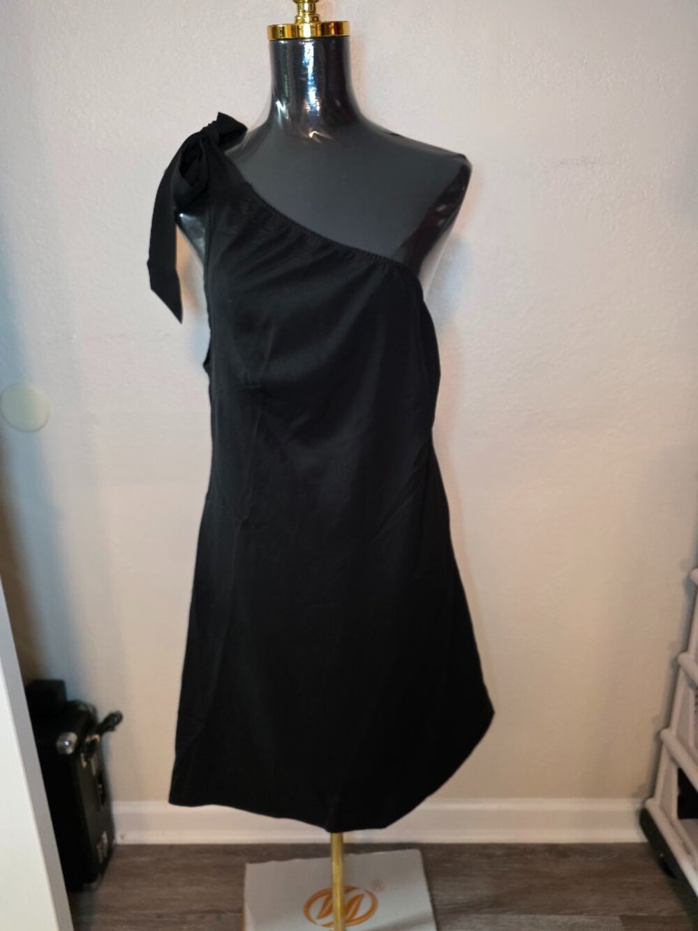 One Shoulder Black Cocktail Dress with Bow Detail